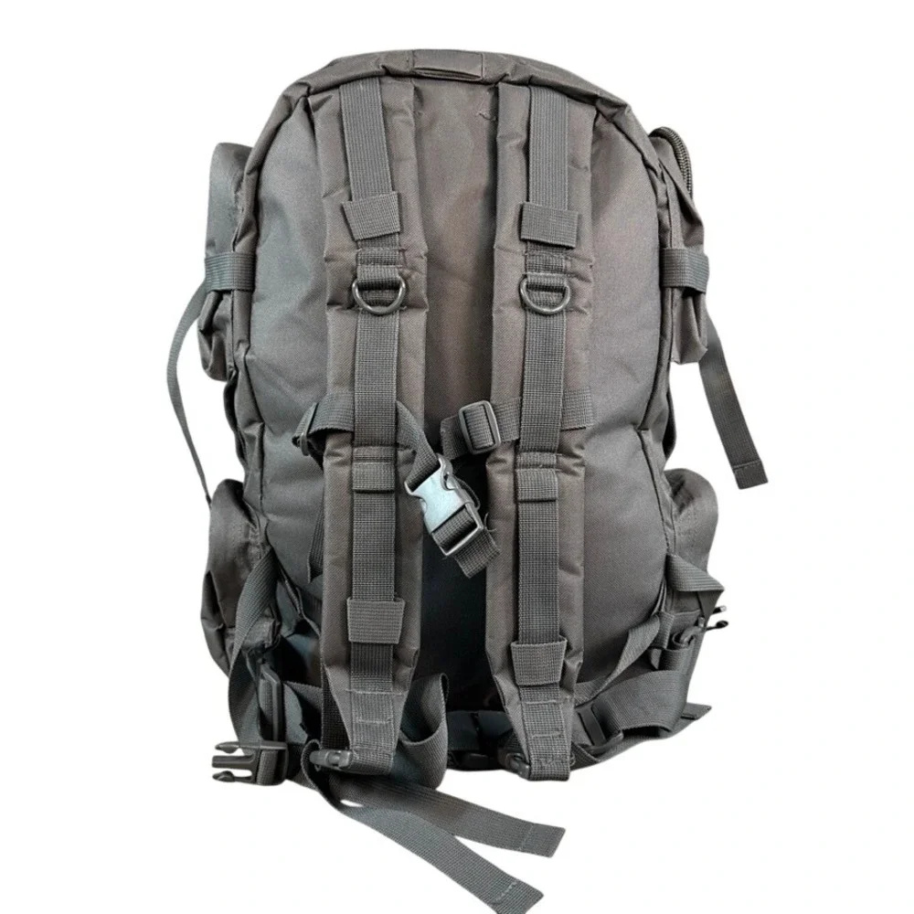 VISM Tactical Military Style Backpack Black Canvas MOLLE Webbing Multi-Pocket